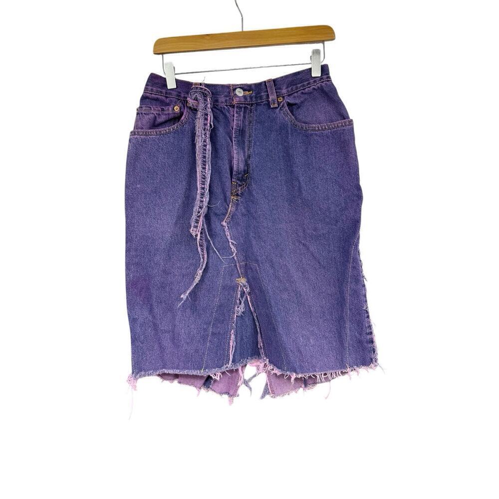 Ciprianamia Denim Upcycled Levi’s Purple Denim Skirt‎ Grunge Whimsygoth Size 28? - Picture 2 of 10
